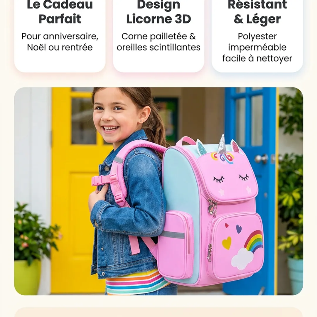 Cartable Licorne Fille – Sac à Dos Arc-en-Ciel Rose — CTA cadeau